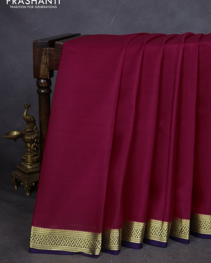 Pure mysore silk saree pink and navy blue with plain body and zari woven border