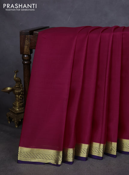 Pure mysore silk saree pink and navy blue with plain body and zari woven border