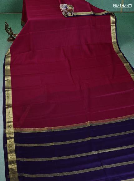 Pure mysore silk saree pink and navy blue with plain body and zari woven border