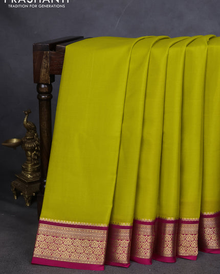 Pure mysore silk saree sandal and pink with plain body and zari woven border