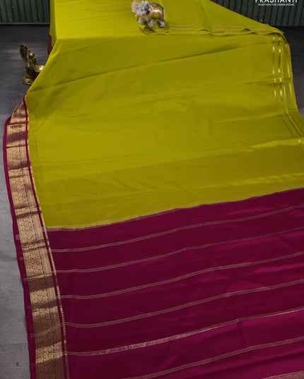 Pure mysore silk saree sandal and pink with plain body and zari woven border