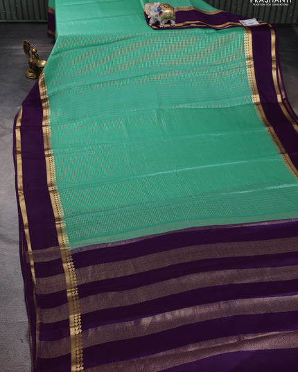 Pure mysore silk saree teal shade and purple with allover zari checked pattern and rettapet zari woven border