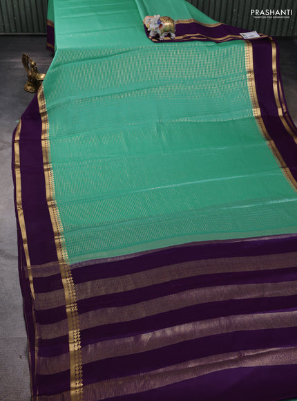 Pure mysore silk saree teal shade and purple with allover zari checked pattern and rettapet zari woven border