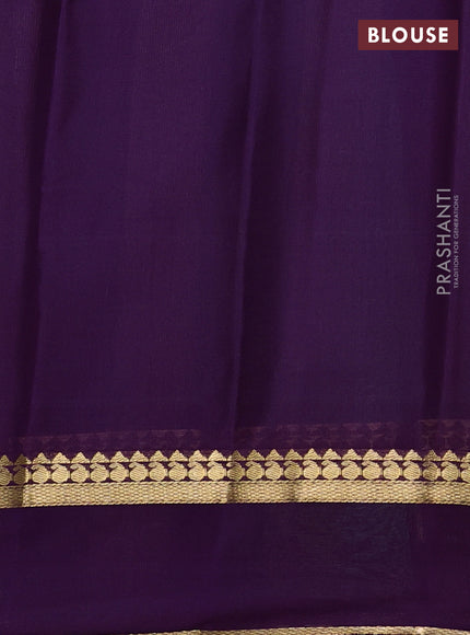 Pure mysore silk saree teal shade and purple with allover zari checked pattern and rettapet zari woven border