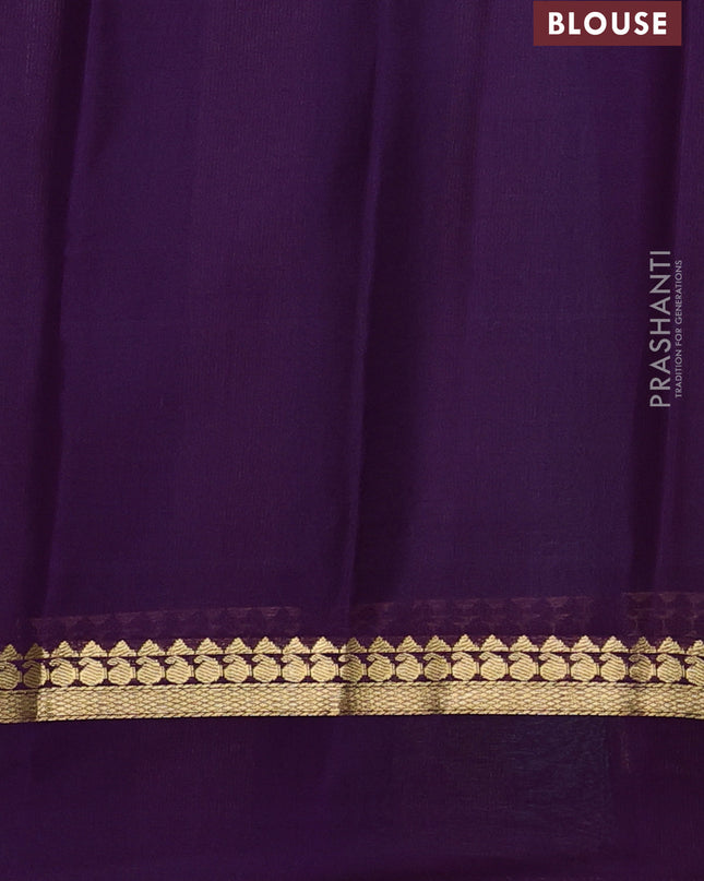 Pure mysore silk saree teal shade and purple with allover zari checked pattern and rettapet zari woven border