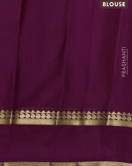 Pure mysore silk saree peach shade and purple with allover zari checked pattern and rettapet zari woven border