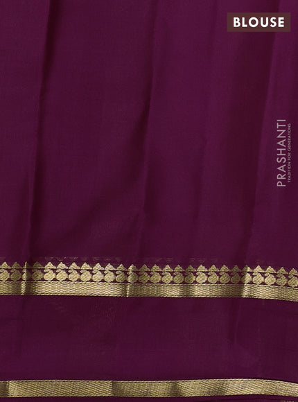 Pure mysore silk saree peach shade and purple with allover zari checked pattern and rettapet zari woven border