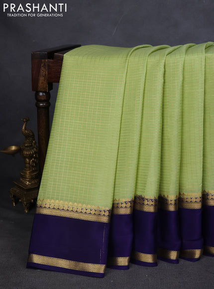 Pure mysore silk saree pista green and navy blue with allover zari checked pattern and rettapet zari woven border
