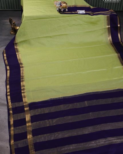 Pure mysore silk saree pista green and navy blue with allover zari checked pattern and rettapet zari woven border