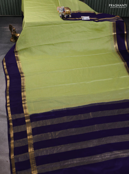 Pure mysore silk saree pista green and navy blue with allover zari checked pattern and rettapet zari woven border