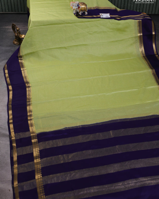 Pure mysore silk saree pista green and navy blue with allover zari checked pattern and rettapet zari woven border