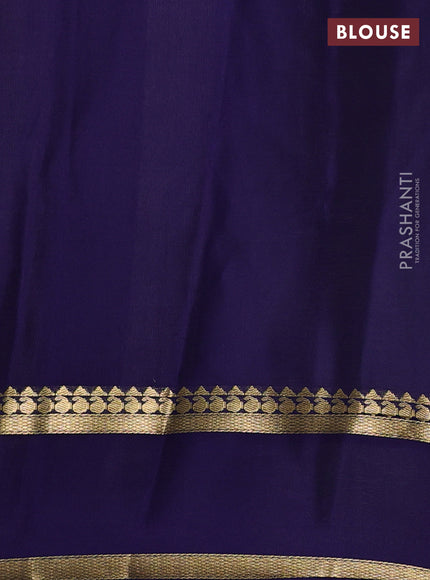 Pure mysore silk saree pista green and navy blue with allover zari checked pattern and rettapet zari woven border