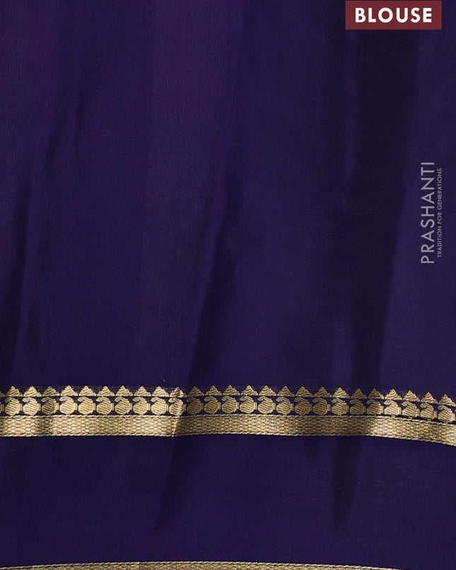 Pure mysore silk saree pista green and navy blue with allover zari checked pattern and rettapet zari woven border