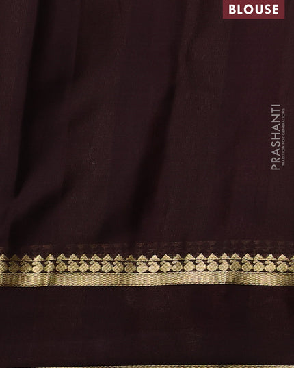 Pure mysore silk saree peach shade and coffee brown with allover zari checked pattern and rettapet zari woven border