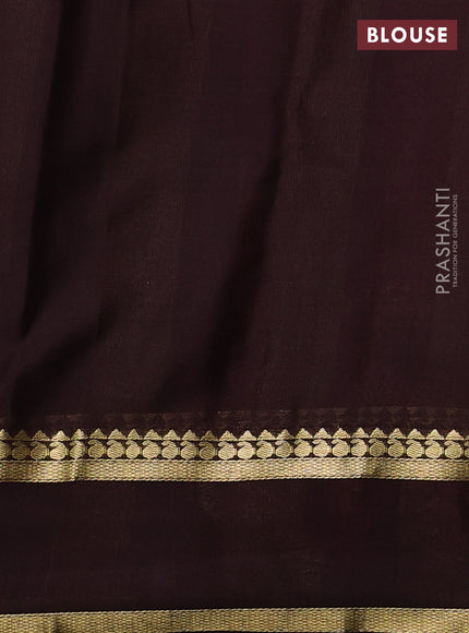 Pure mysore silk saree peach shade and coffee brown with allover zari checked pattern and rettapet zari woven border