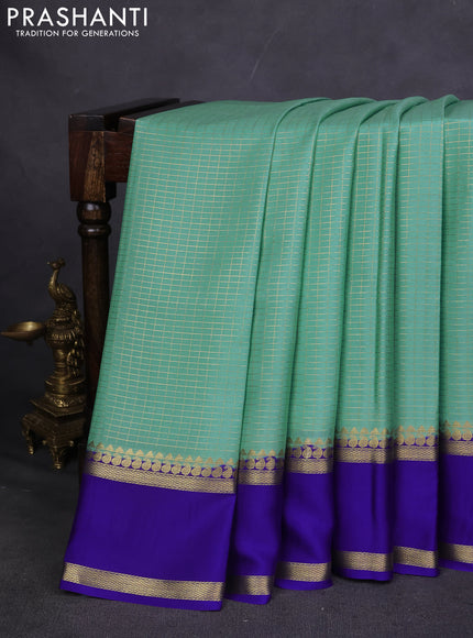 Pure mysore silk saree teal blue and royal blue with allover zari checked pattern and rettapet zari woven border