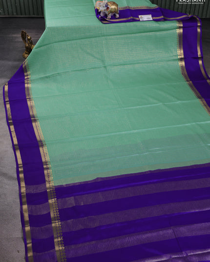 Pure mysore silk saree teal blue and royal blue with allover zari checked pattern and rettapet zari woven border