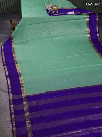 Pure mysore silk saree teal blue and royal blue with allover zari checked pattern and rettapet zari woven border