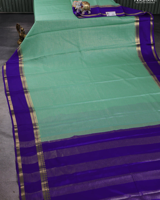 Pure mysore silk saree teal blue and royal blue with allover zari checked pattern and rettapet zari woven border