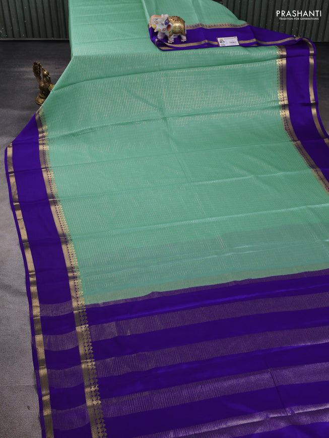 Pure mysore silk saree teal blue and royal blue with allover zari checked pattern and rettapet zari woven border