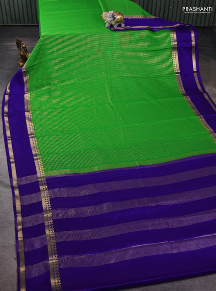 Pure mysore silk saree light green and blue with allover zari checked pattern and rettapet zari woven border