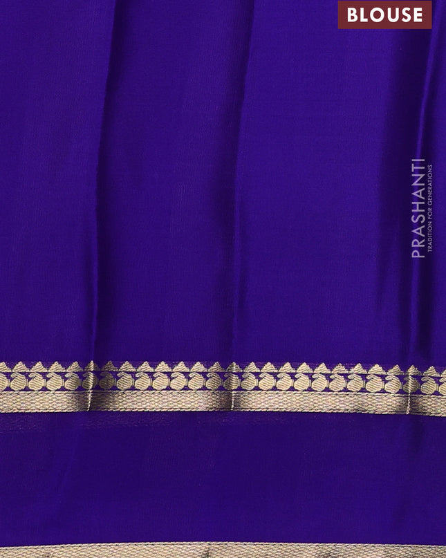 Pure mysore silk saree light green and blue with allover zari checked pattern and rettapet zari woven border