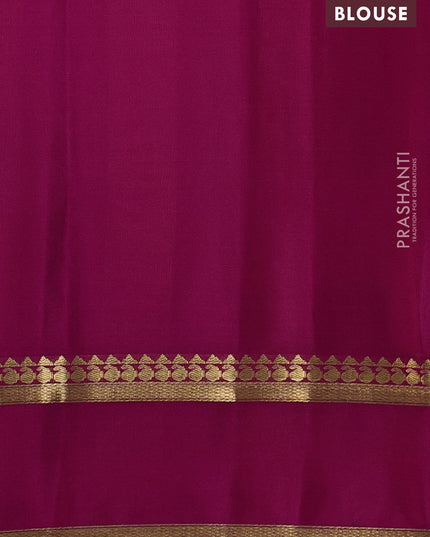 Pure mysore silk saree mehendi green and pink with allover zari checked pattern and rettapet zari woven border