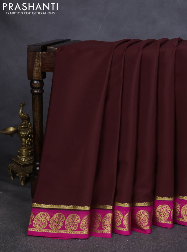 Pure mysore silk saree maroon and pink with plain body and annam zari woven border