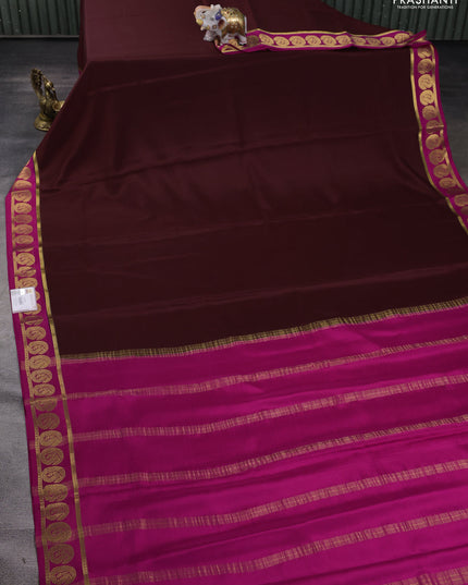 Pure mysore silk saree maroon and pink with plain body and annam zari woven border