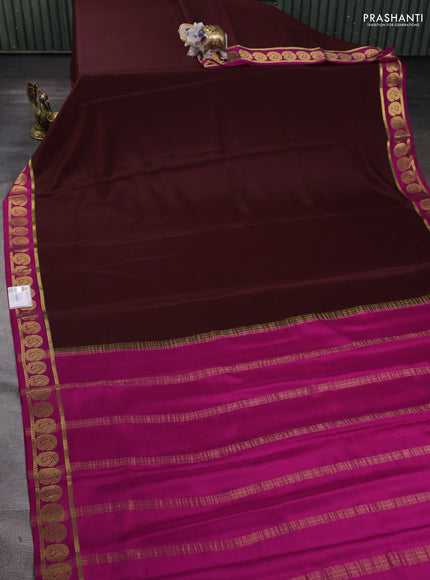 Pure mysore silk saree maroon and pink with plain body and annam zari woven border