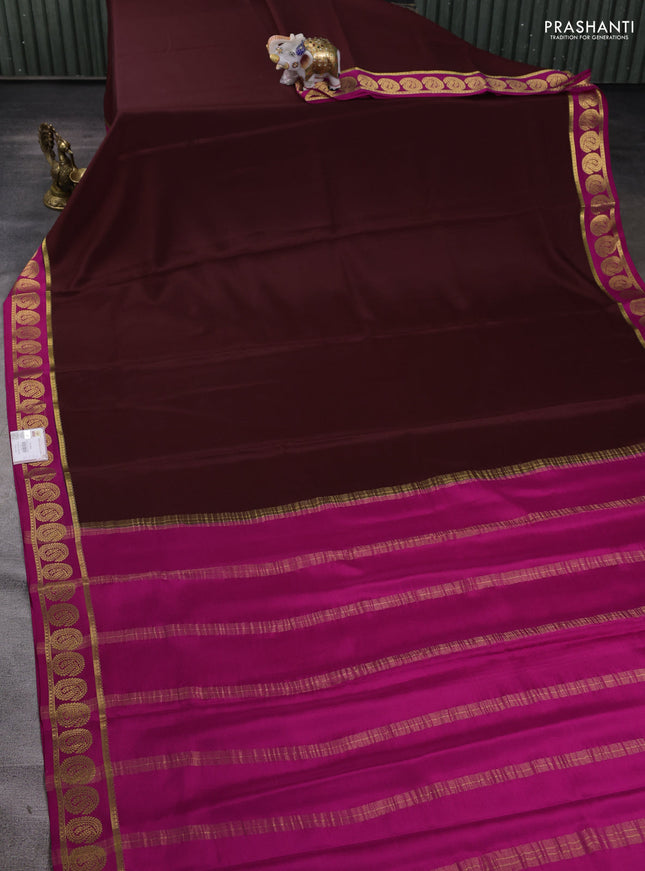 Pure mysore silk saree maroon and pink with plain body and annam zari woven border