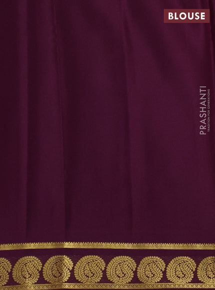 Pure mysore silk saree peach pink and deep purple with plain body and annam zari woven border