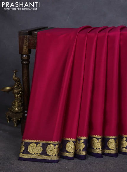 Pure mysore silk saree pink and navy blue with plain body and annam zari woven border