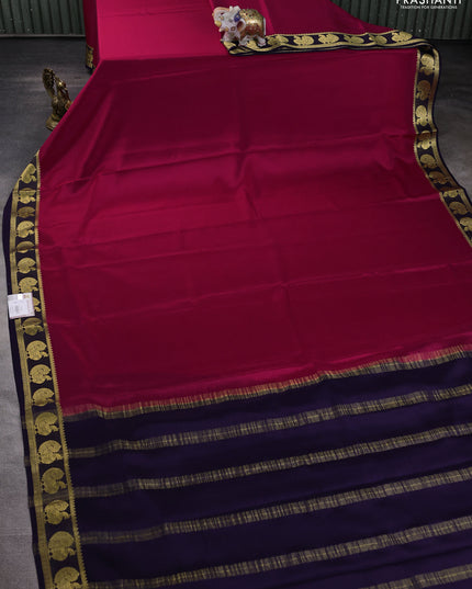 Pure mysore silk saree pink and navy blue with plain body and annam zari woven border