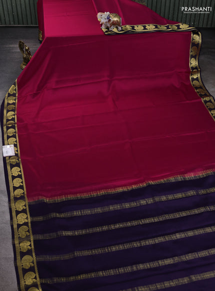 Pure mysore silk saree pink and navy blue with plain body and annam zari woven border