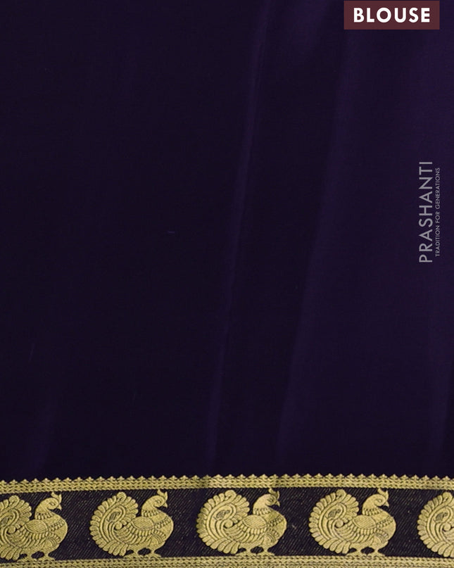 Pure mysore silk saree pink and navy blue with plain body and annam zari woven border