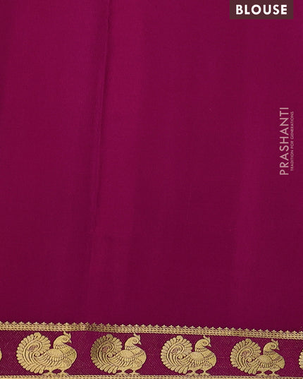 Pure mysore silk saree mehendi green and pink with plain body and annam zari woven border