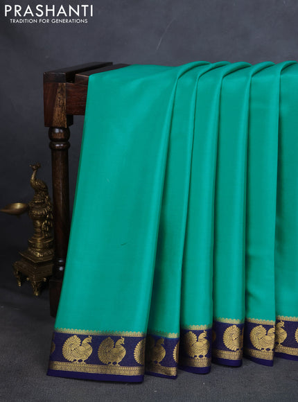 Pure mysore silk saree teal blue and navy blue with plain body and annam zari woven border