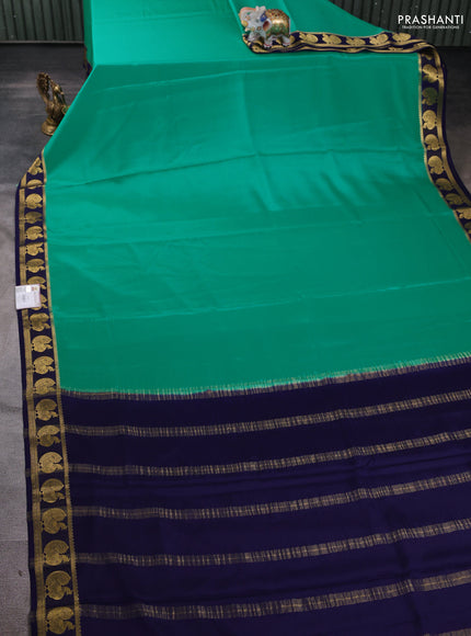 Pure mysore silk saree teal blue and navy blue with plain body and annam zari woven border