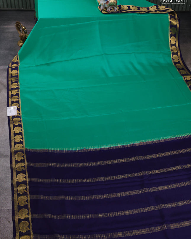 Pure mysore silk saree teal blue and navy blue with plain body and annam zari woven border