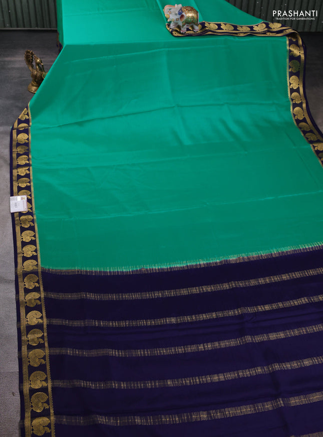 Pure mysore silk saree teal blue and navy blue with plain body and annam zari woven border