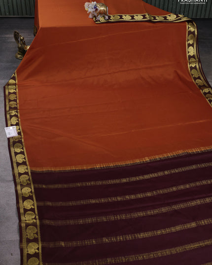 Pure mysore silk saree orange and brown with plain body and annam zari woven border