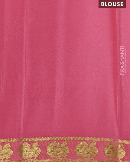 Pure mysore silk saree green and peach pink with plain body and annam zari woven border