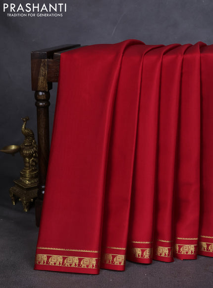 Pure mysore silk saree red with plain body and zari woven border