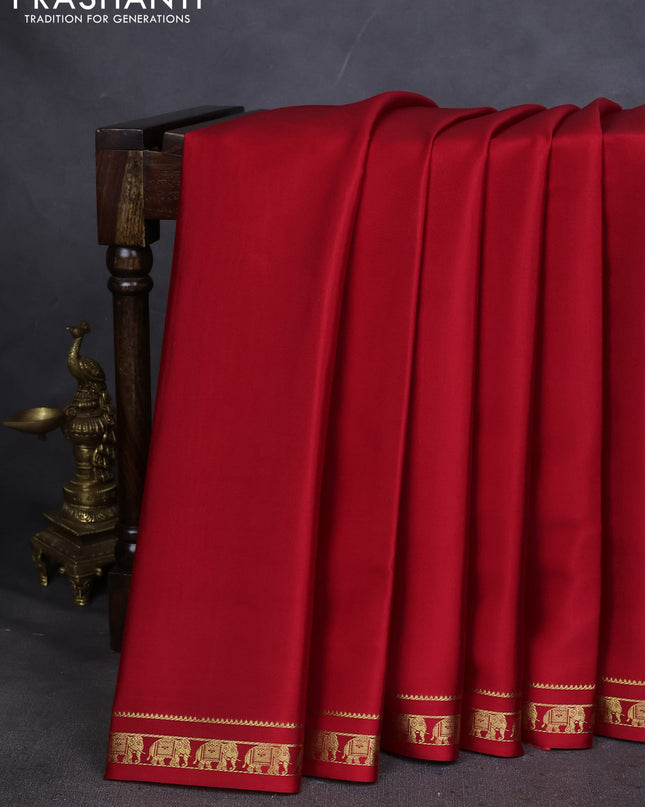 Pure mysore silk saree red with plain body and zari woven border