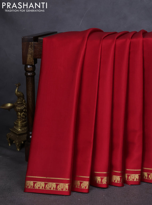 Pure mysore silk saree red with plain body and zari woven border