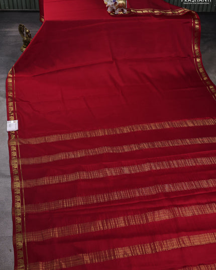 Pure mysore silk saree red with plain body and zari woven border