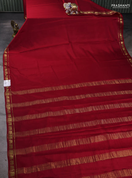 Pure mysore silk saree red with plain body and zari woven border