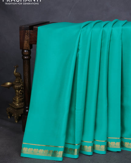 Pure mysore silk saree teal green with plain body and zari woven border