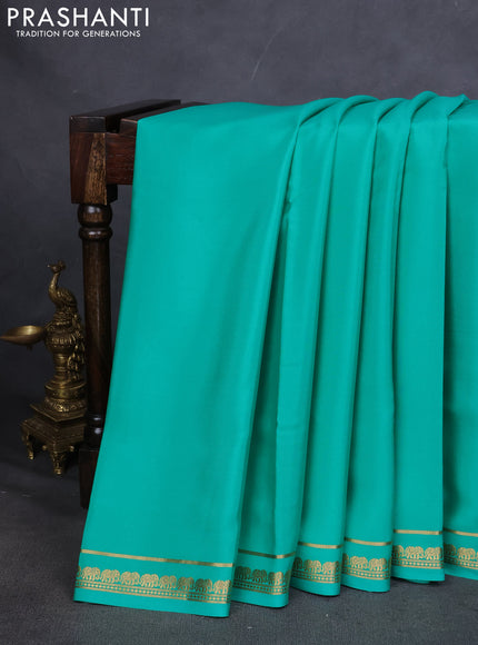 Pure mysore silk saree teal green with plain body and zari woven border